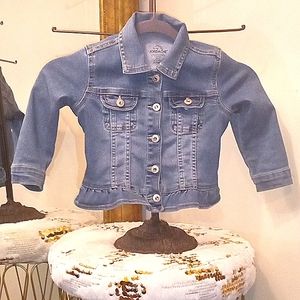 Jordache Ruffle Trim Blue Jean Jacket Clear Gem Stone Buttons Children 3T